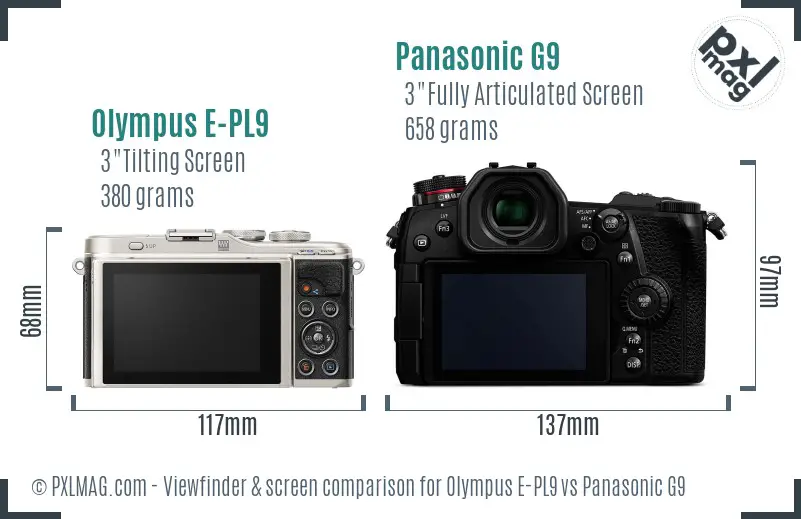 Olympus E-PL9 vs Panasonic G9 Screen and Viewfinder comparison