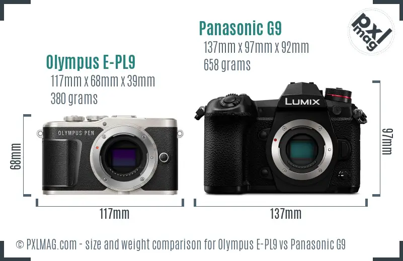 Olympus E-PL9 vs Panasonic G9 size comparison