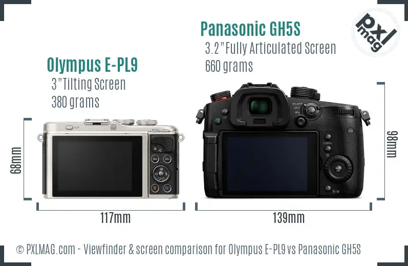 Olympus E-PL9 vs Panasonic GH5S Screen and Viewfinder comparison