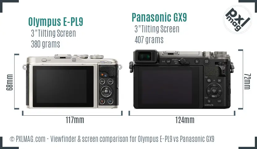 Olympus E-PL9 vs Panasonic GX9 Screen and Viewfinder comparison