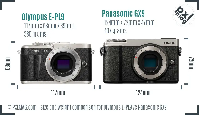 Olympus E-PL9 vs Panasonic GX9 size comparison