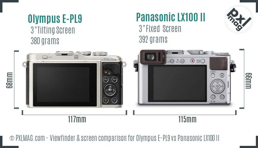 Olympus E-PL9 vs Panasonic LX100 II Screen and Viewfinder comparison