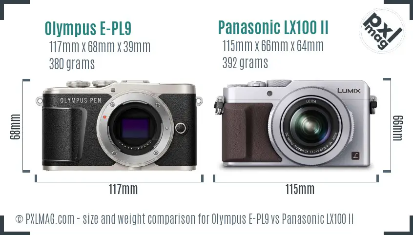 Olympus E-PL9 vs Panasonic LX100 II size comparison