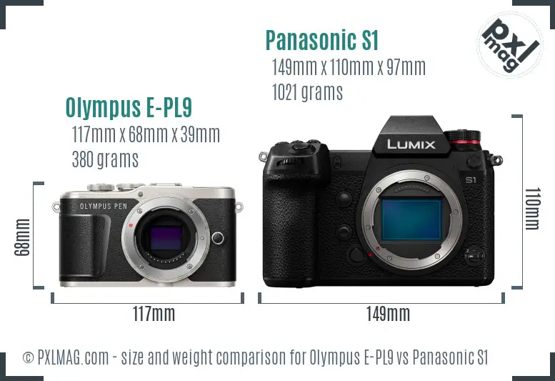 Olympus E-PL9 vs Panasonic S1 size comparison