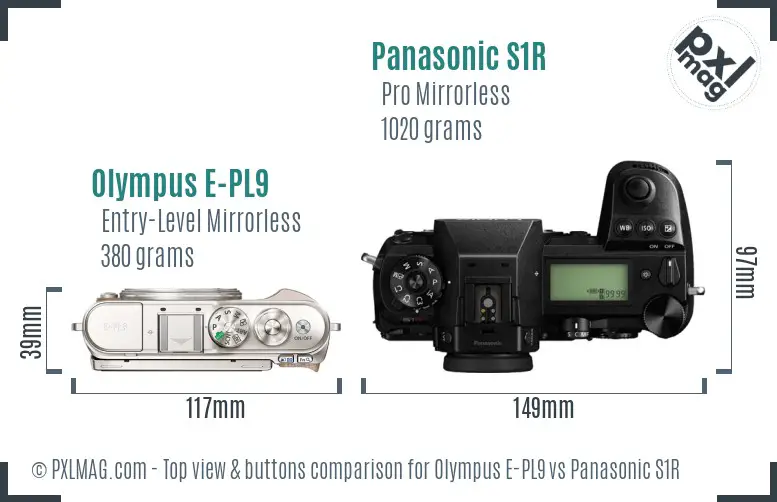 Olympus E-PL9 vs Panasonic S1R top view buttons comparison