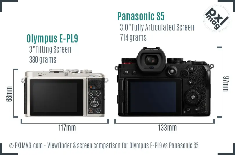 Olympus E-PL9 vs Panasonic S5 Screen and Viewfinder comparison