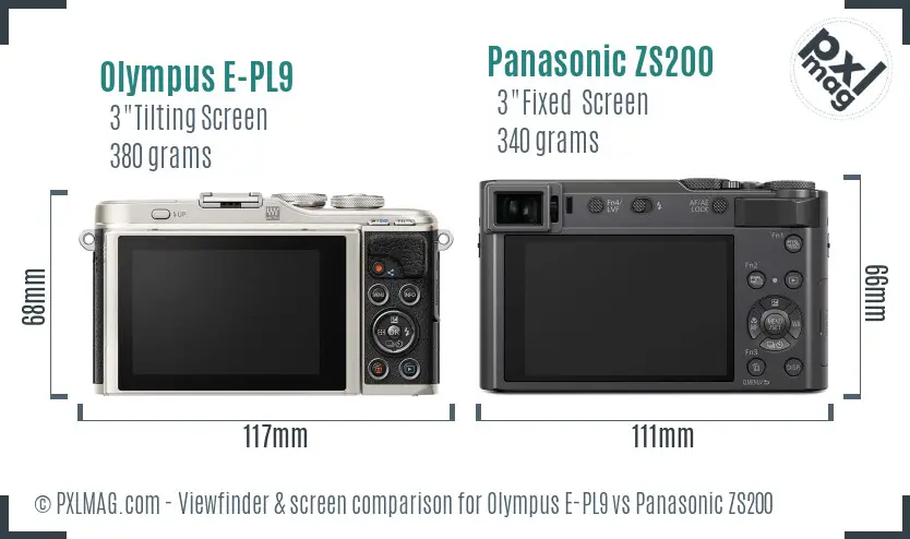 Olympus E-PL9 vs Panasonic ZS200 Screen and Viewfinder comparison