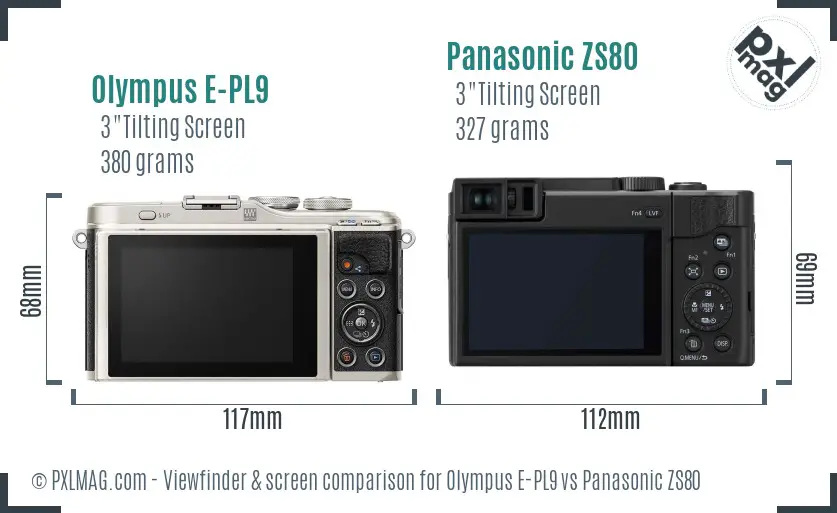 Olympus E-PL9 vs Panasonic ZS80 Screen and Viewfinder comparison