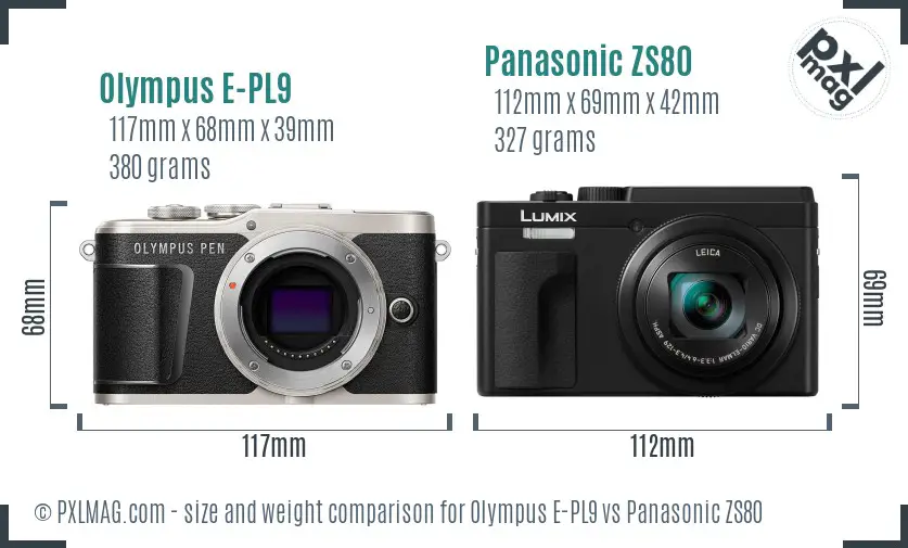 Olympus E-PL9 vs Panasonic ZS80 size comparison