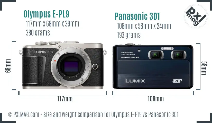 Olympus E-PL9 vs Panasonic 3D1 size comparison