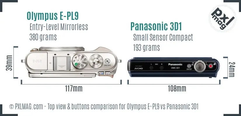 Olympus E-PL9 vs Panasonic 3D1 top view buttons comparison