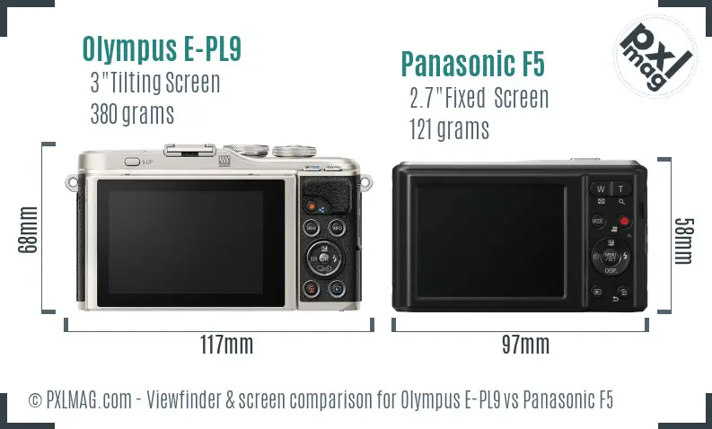 Olympus E-PL9 vs Panasonic F5 Screen and Viewfinder comparison