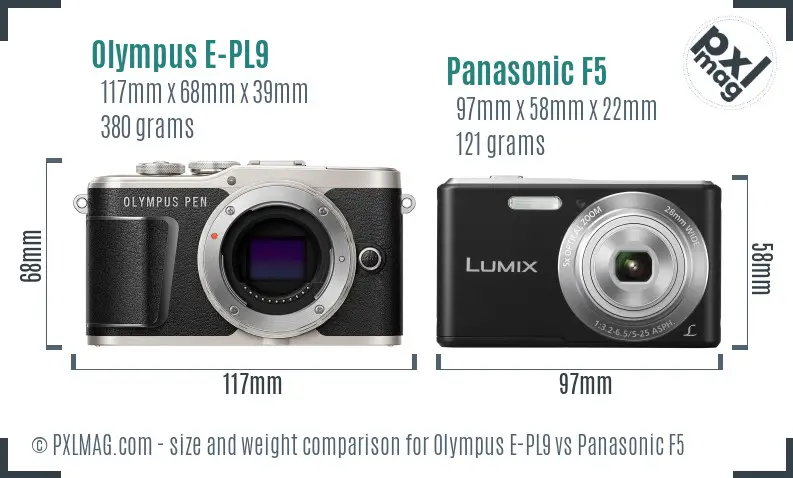 Olympus E-PL9 vs Panasonic F5 size comparison