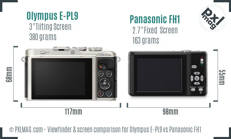Olympus E-PL9 vs Panasonic FH1 Screen and Viewfinder comparison