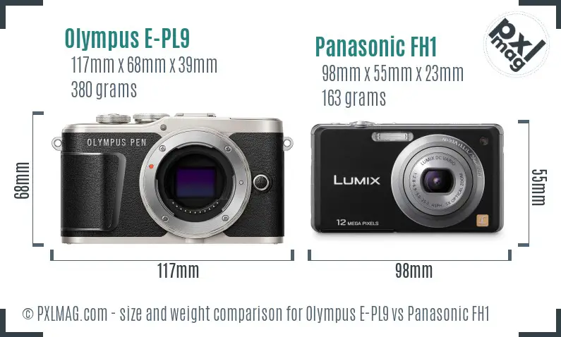 Olympus E-PL9 vs Panasonic FH1 size comparison