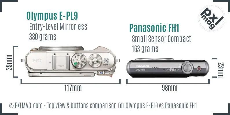 Olympus E-PL9 vs Panasonic FH1 top view buttons comparison