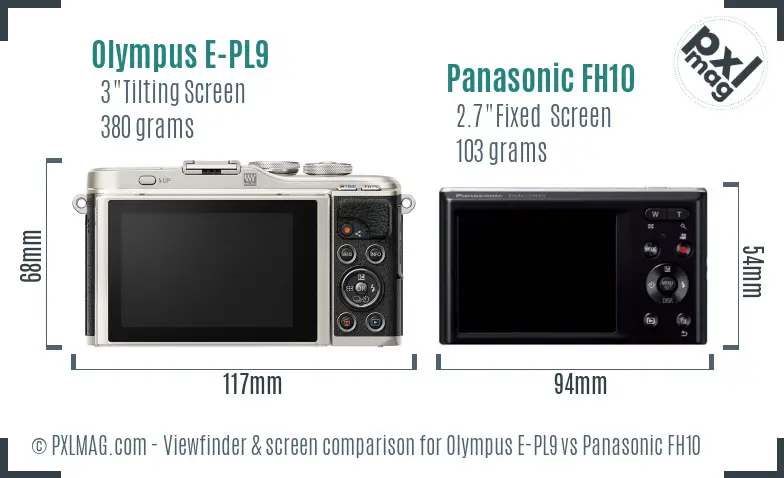 Olympus E-PL9 vs Panasonic FH10 Screen and Viewfinder comparison