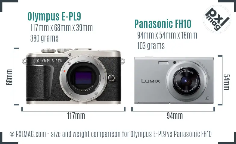 Olympus E-PL9 vs Panasonic FH10 size comparison