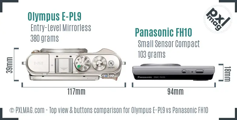 Olympus E-PL9 vs Panasonic FH10 top view buttons comparison
