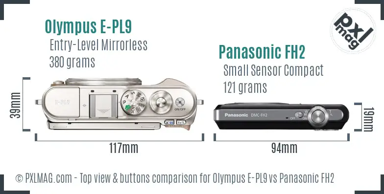 Olympus E-PL9 vs Panasonic FH2 top view buttons comparison