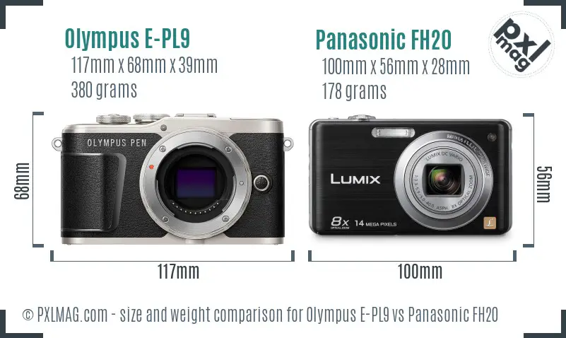 Olympus E-PL9 vs Panasonic FH20 size comparison