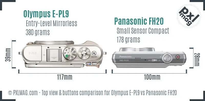 Olympus E-PL9 vs Panasonic FH20 top view buttons comparison