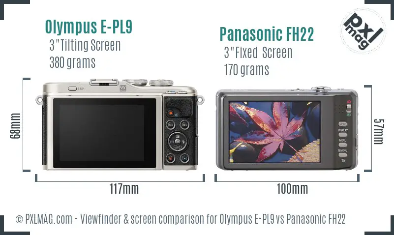 Olympus E-PL9 vs Panasonic FH22 Screen and Viewfinder comparison