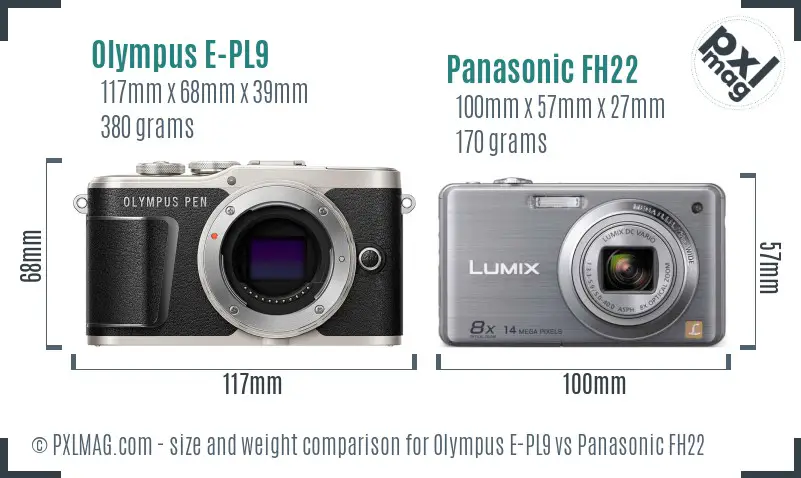 Olympus E-PL9 vs Panasonic FH22 size comparison