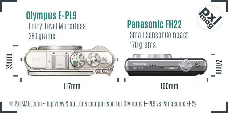 Olympus E-PL9 vs Panasonic FH22 top view buttons comparison