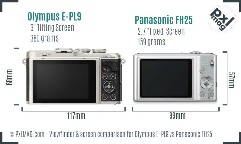 Olympus E-PL9 vs Panasonic FH25 Screen and Viewfinder comparison