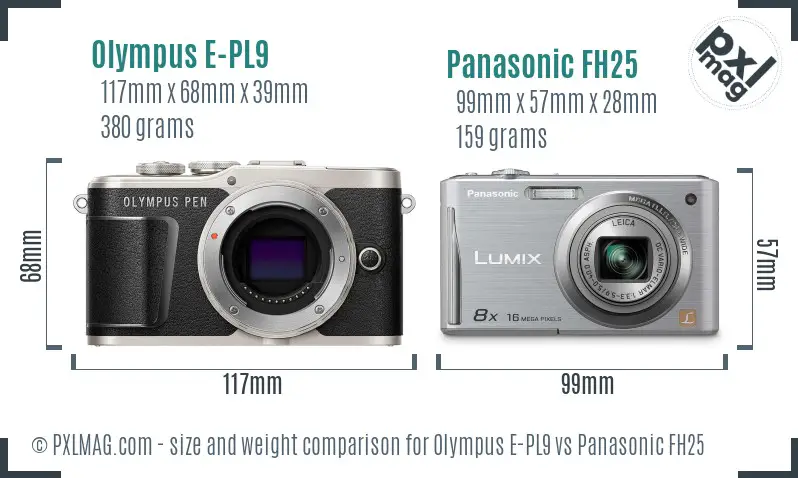 Olympus E-PL9 vs Panasonic FH25 size comparison