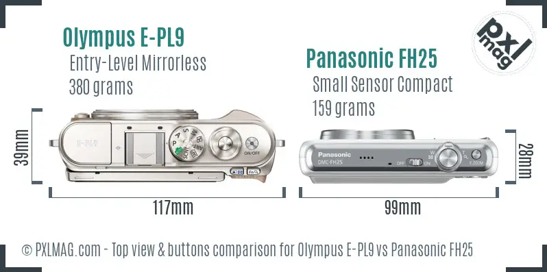 Olympus E-PL9 vs Panasonic FH25 top view buttons comparison