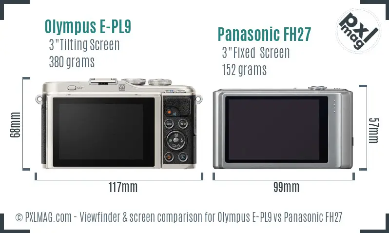 Olympus E-PL9 vs Panasonic FH27 Screen and Viewfinder comparison