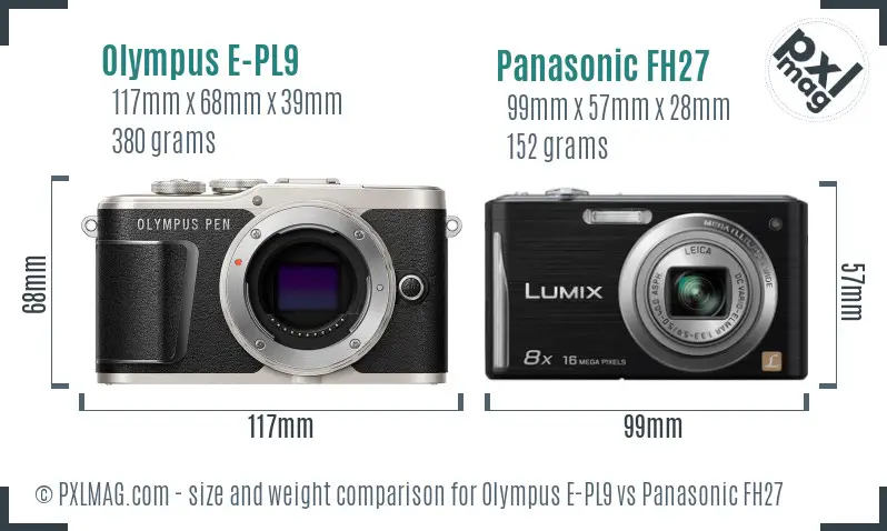 Olympus E-PL9 vs Panasonic FH27 size comparison