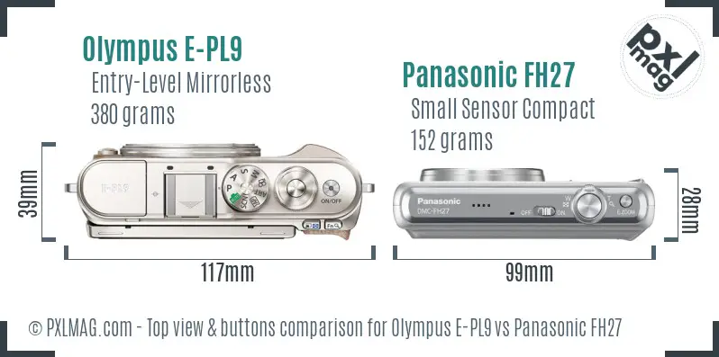 Olympus E-PL9 vs Panasonic FH27 top view buttons comparison