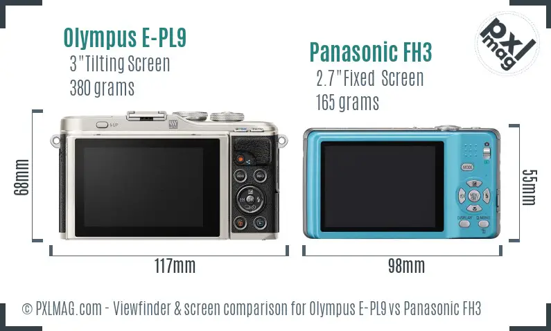 Olympus E-PL9 vs Panasonic FH3 Screen and Viewfinder comparison