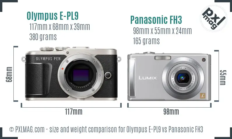 Olympus E-PL9 vs Panasonic FH3 size comparison