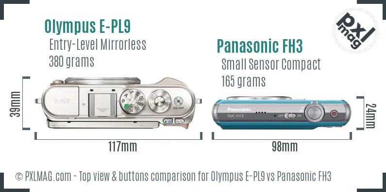 Olympus E-PL9 vs Panasonic FH3 top view buttons comparison