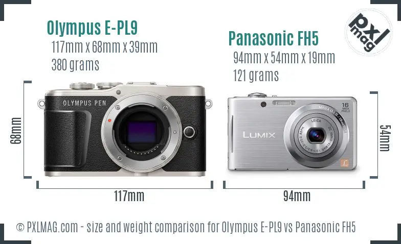 Olympus E-PL9 vs Panasonic FH5 size comparison