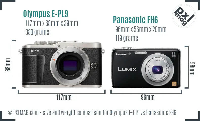 Olympus E-PL9 vs Panasonic FH6 size comparison