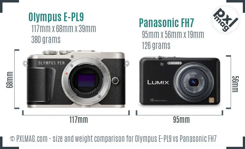 Olympus E-PL9 vs Panasonic FH7 size comparison