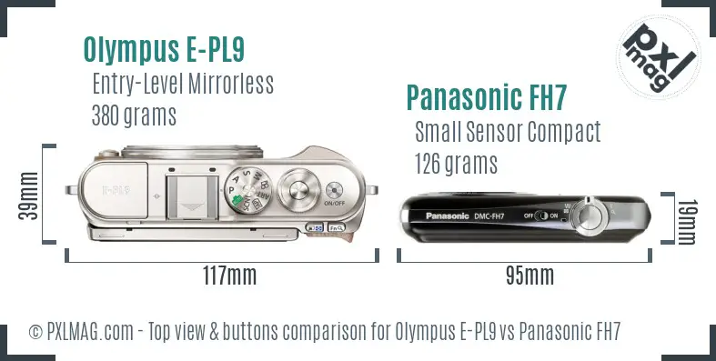 Olympus E-PL9 vs Panasonic FH7 top view buttons comparison