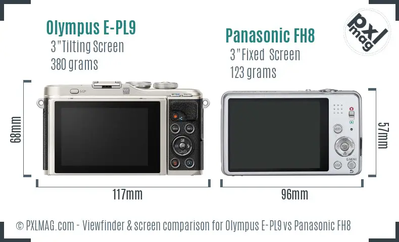 Olympus E-PL9 vs Panasonic FH8 Screen and Viewfinder comparison