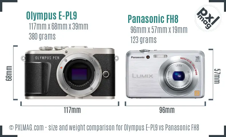 Olympus E-PL9 vs Panasonic FH8 size comparison