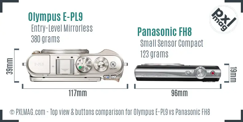 Olympus E-PL9 vs Panasonic FH8 top view buttons comparison