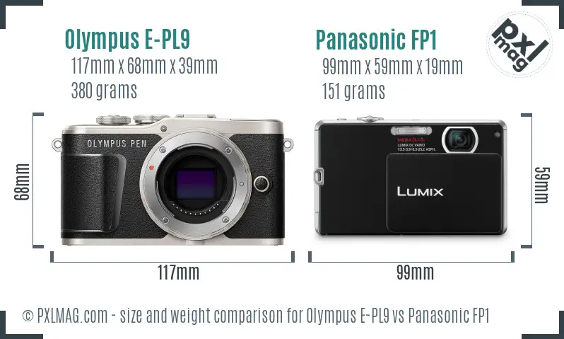 Olympus E-PL9 vs Panasonic FP1 size comparison