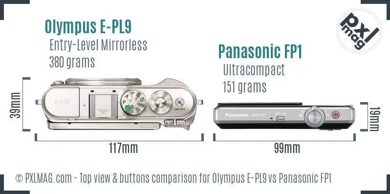 Olympus E-PL9 vs Panasonic FP1 top view buttons comparison