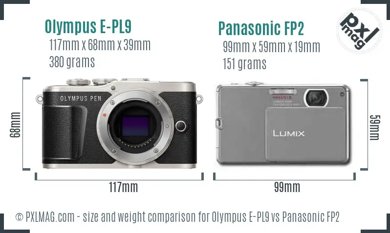 Olympus E-PL9 vs Panasonic FP2 size comparison