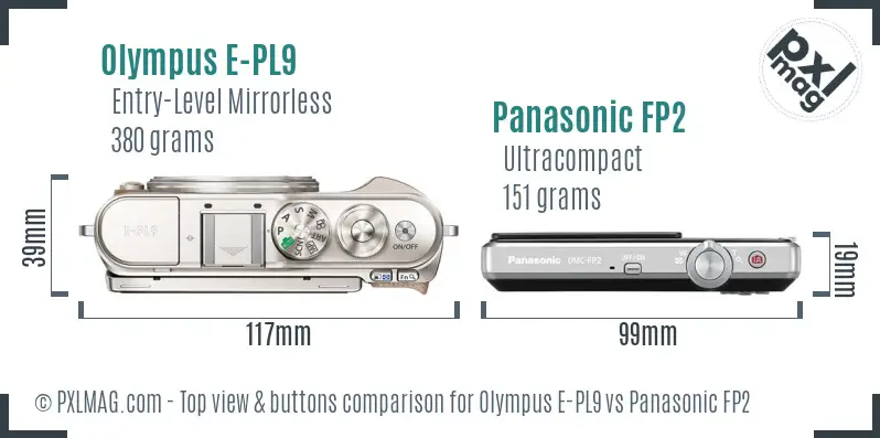 Olympus E-PL9 vs Panasonic FP2 top view buttons comparison
