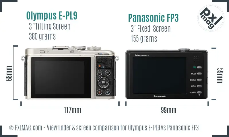 Olympus E-PL9 vs Panasonic FP3 Screen and Viewfinder comparison